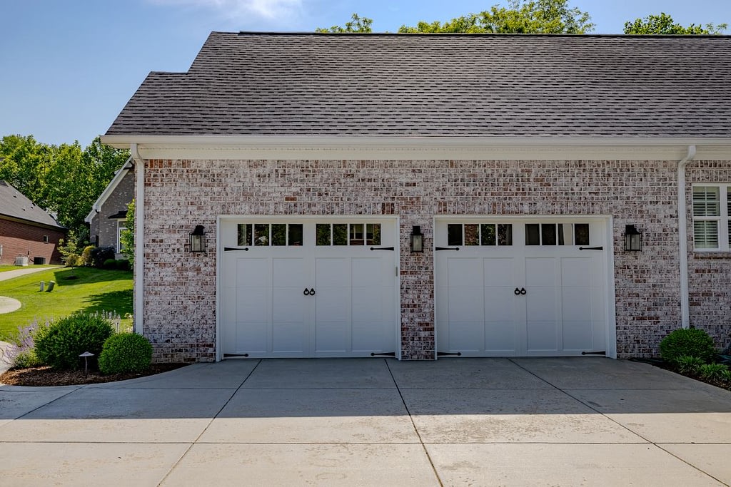White garage doors with windows