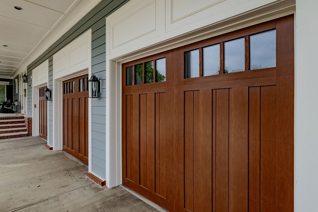Wooden garage doors with windows
