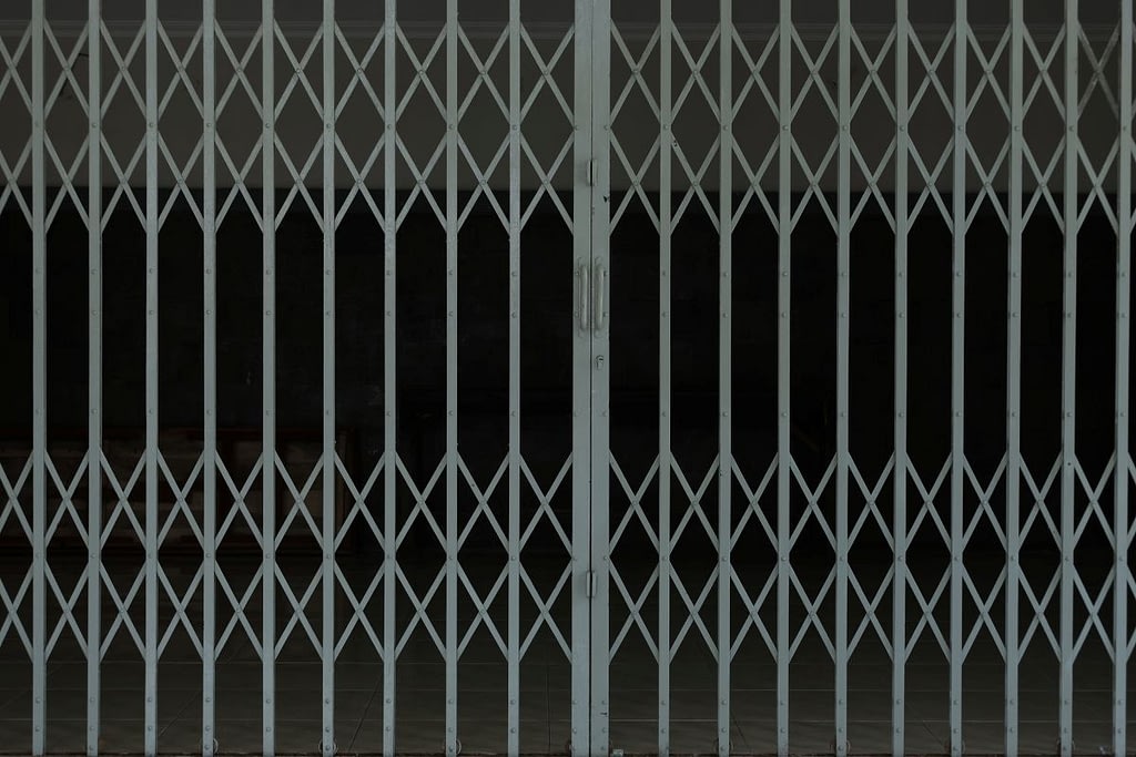Closed folding steel door of the house