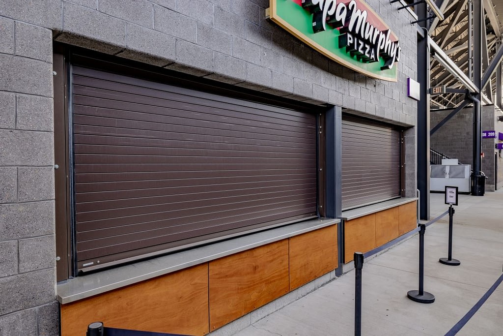 close-up of a dark commercial door