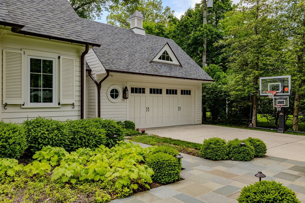 White garage doors with windows