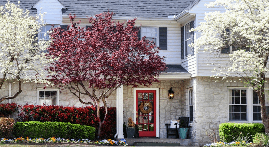 christmas wreath on white home