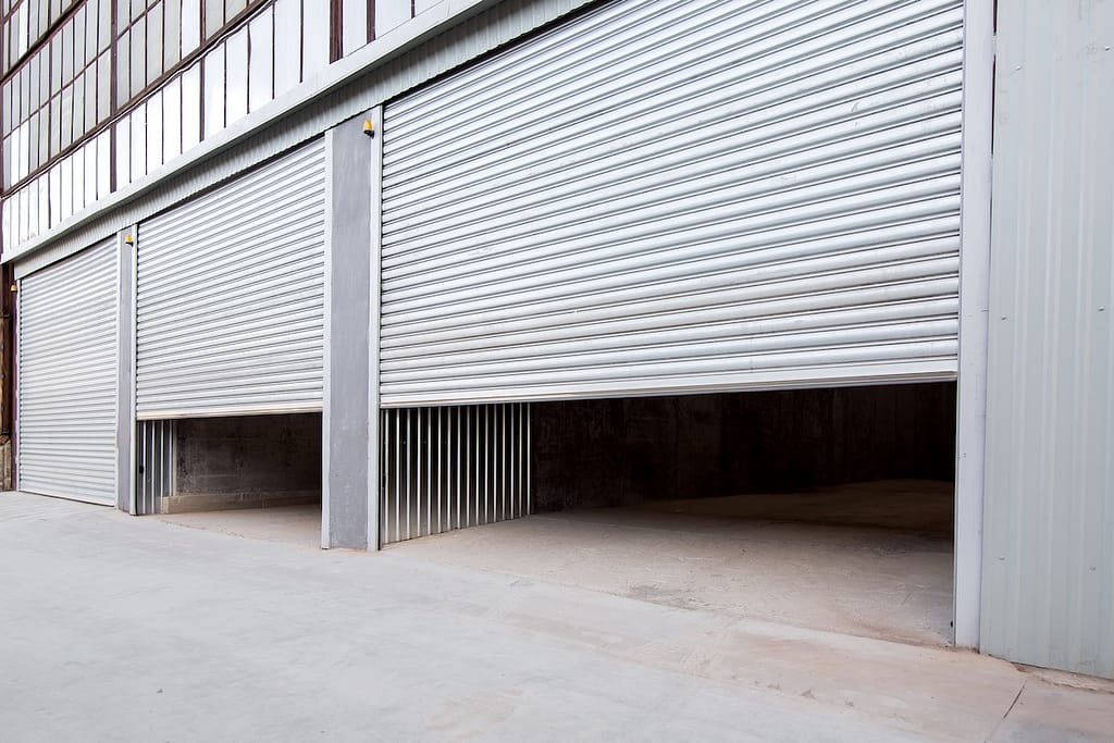 gray steel shutter of an industrial garage