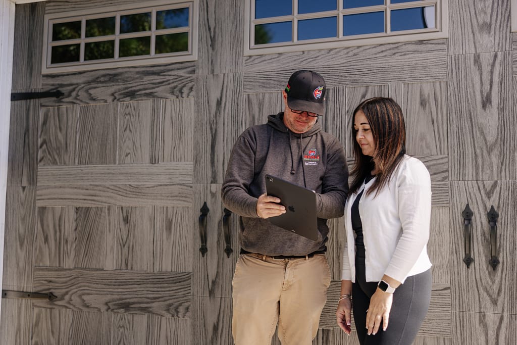Apple Door client choosing their garage design