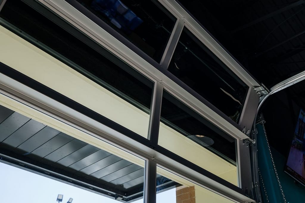 Close-up of a commercial garage door